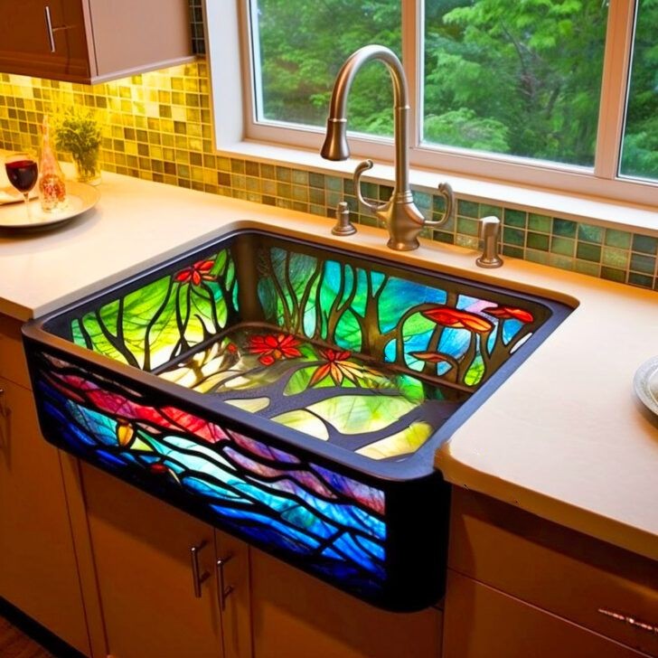 A Modern Twist: Stained Glass Sinks in Kitchens