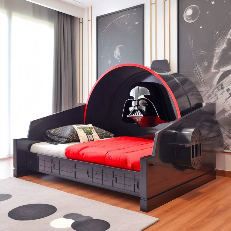 Create a cohesive theme by coordinating bedding, curtains, and accessories with the Star Wars motif.