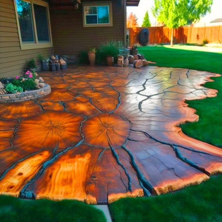 wood stamped concrete patio