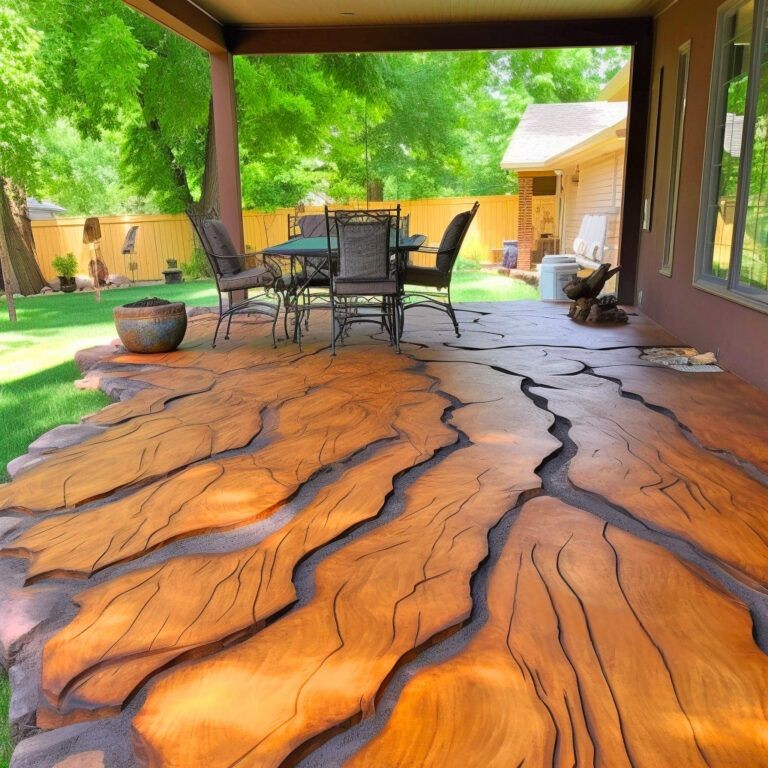 stamped concrete patio looks like wood