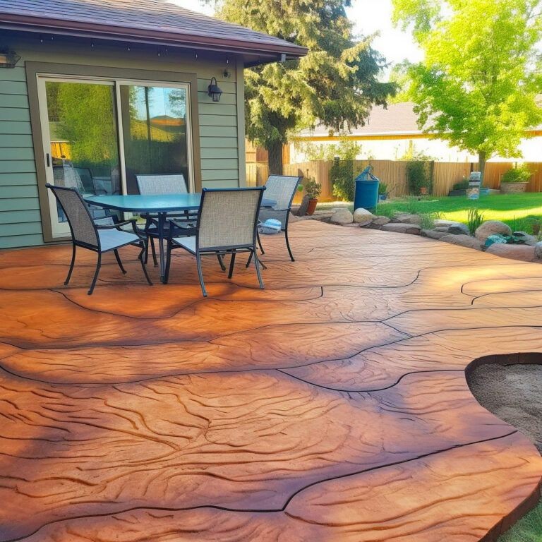 stamped concrete patio that looks like wood