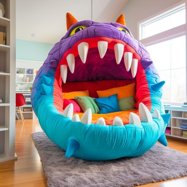 the oversized monster-shaped kids' hanging loungers