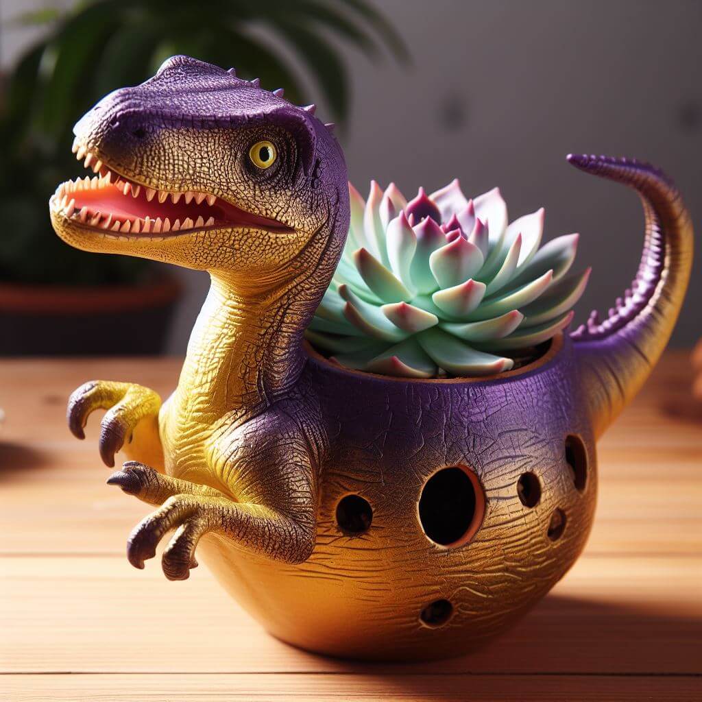 Use Larger Dinosaur Plant Pots as Bookends or Paperweights