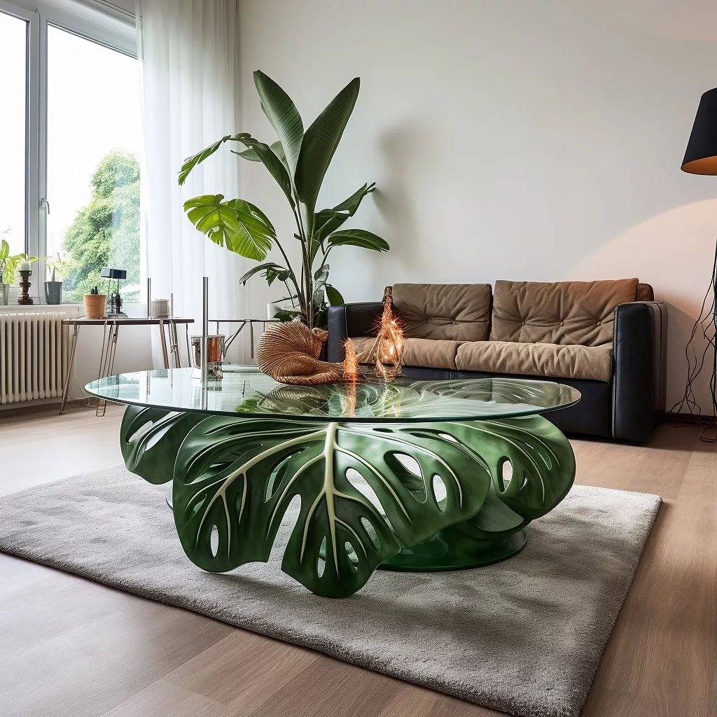 Handcrafted Small Monstera Plant Stand and Leaf Coffee Table: Enhancing Your Living Space with Natural Beauty