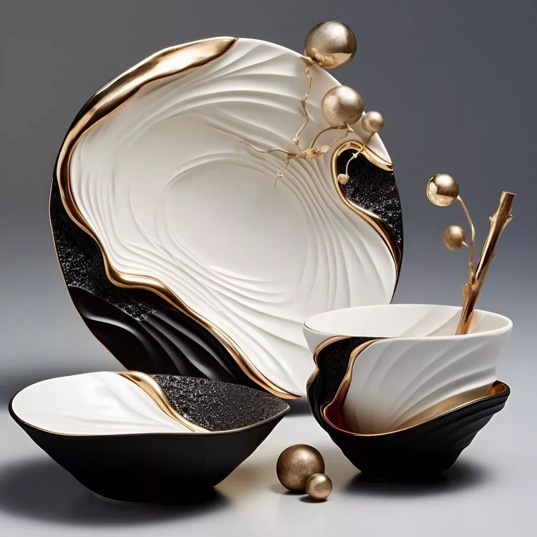 Explore Our Stunning Black and Gold Dinnerware Set