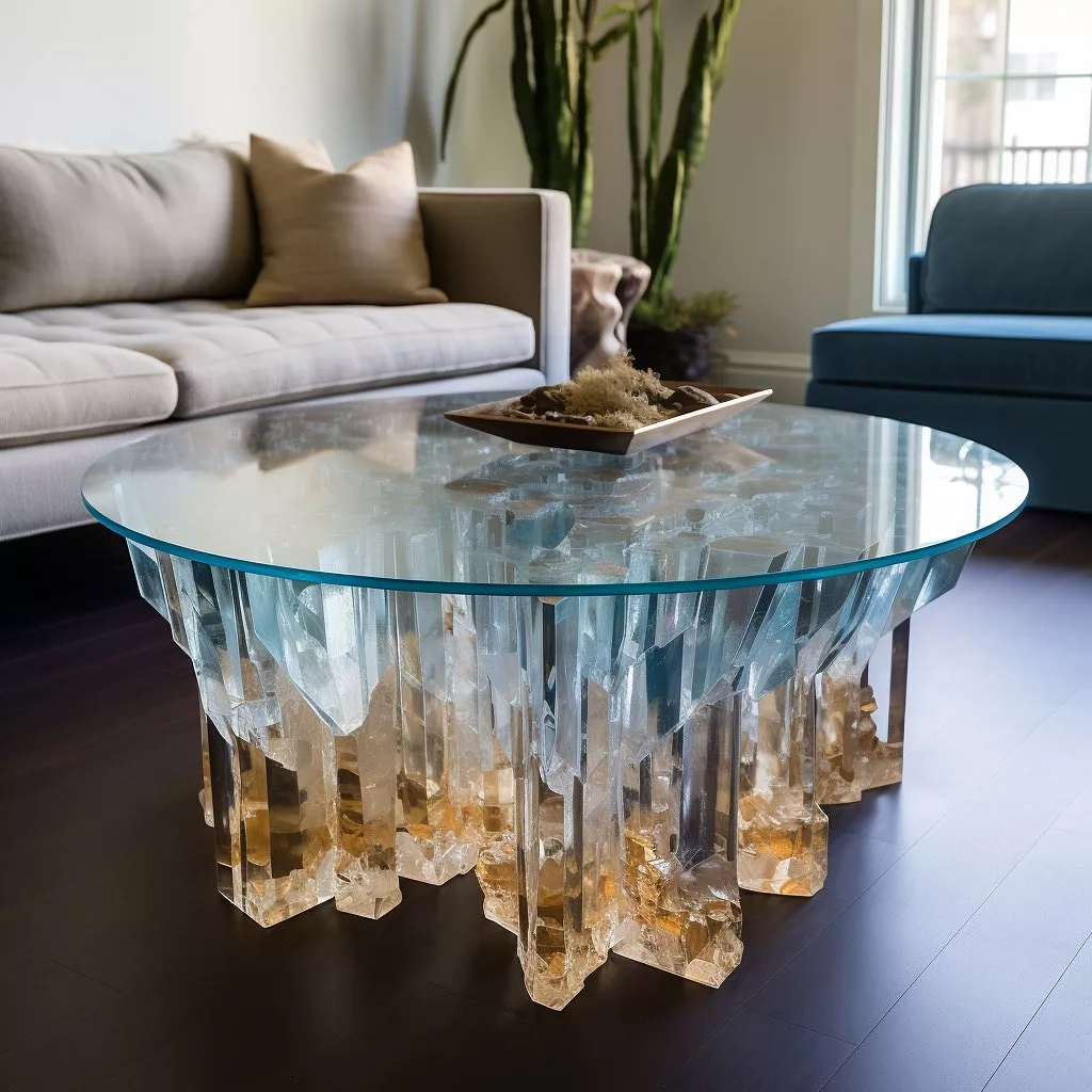 Glass Coffee Table with Mirrored Top and Diamonds Inlay