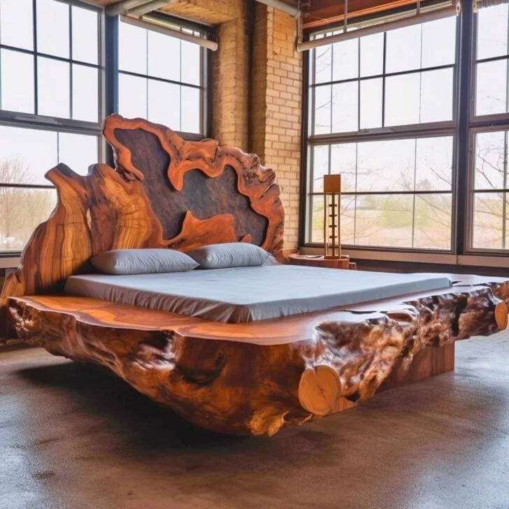 The Charm of Industrial-Inspired Live Edge Bed Frames