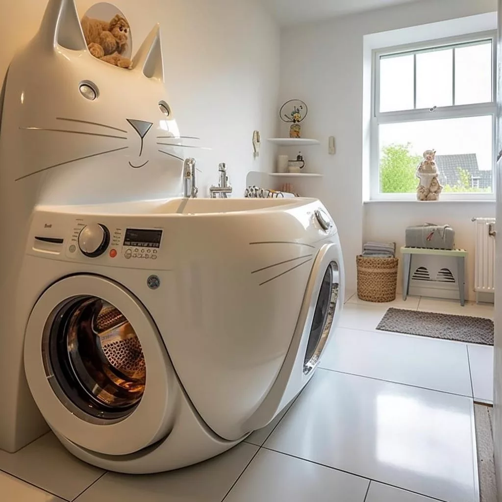 Humorous and Playful Cat-Inspired Laundry Room Decor