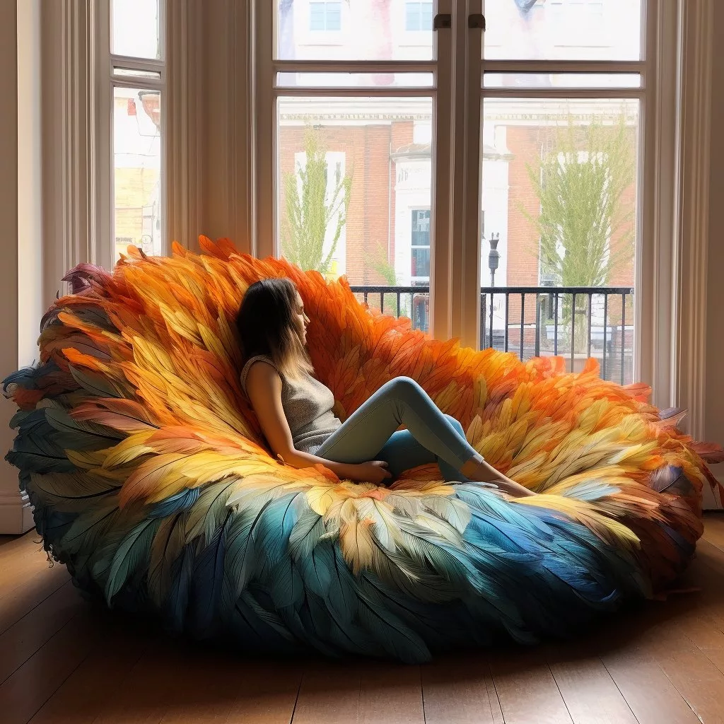 Rainbow faux fur butterfly chair hot sale