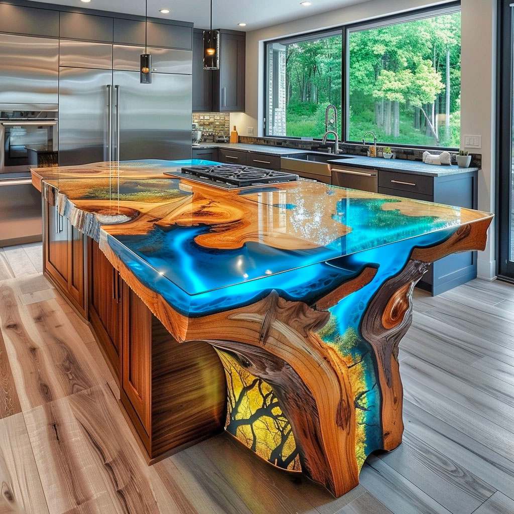 Unique Kitchen Island Ideas with Wood and Epoxy