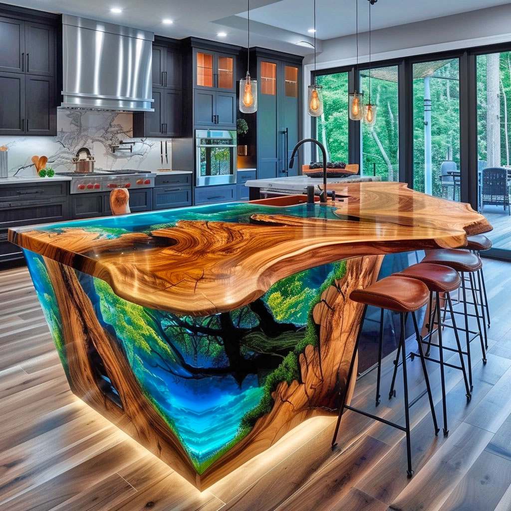 Unique Kitchen Island Ideas with Wood and Epoxy