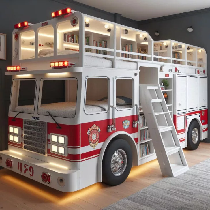 Imaginative Adventures: Police and Firetruck Kids Bunk Bed for Thrilling Slumber