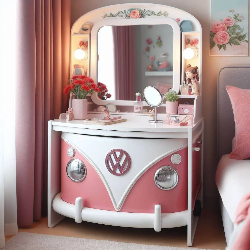 Cruising in Style: Pink Makeup Table Inspired Volkswagen Charm