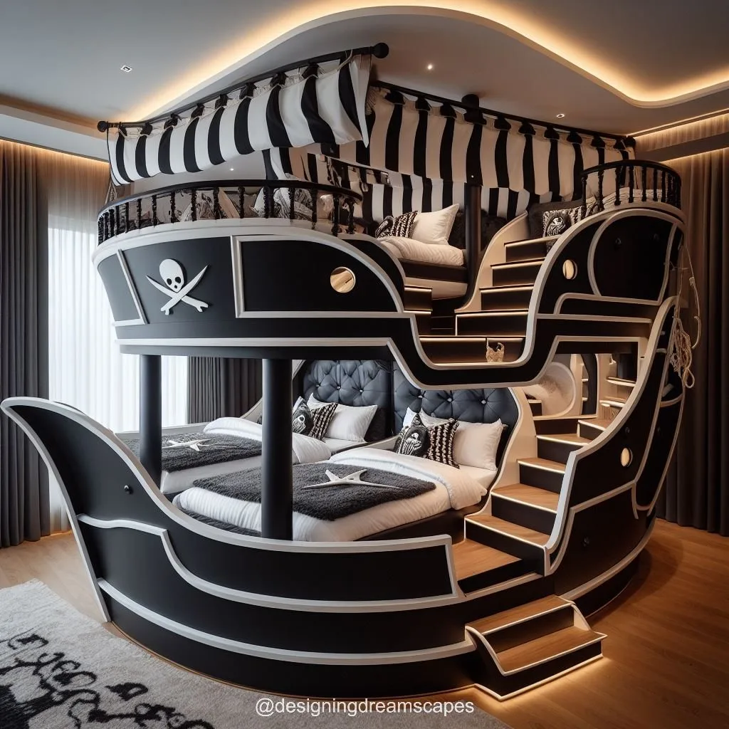 Sail into Dreams: Pirate Ship-Shaped Bunk Bed for Adventurous Kids