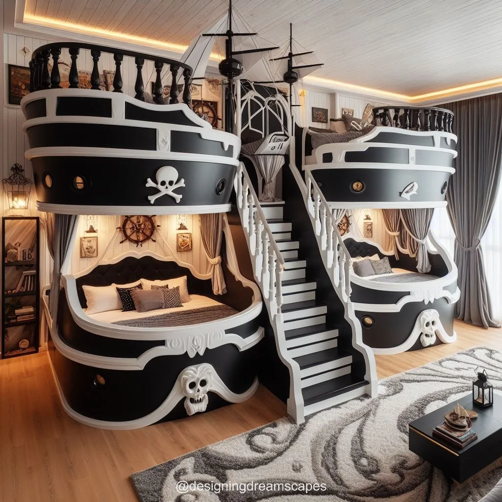 Sail into Dreams: Pirate Ship-Shaped Bunk Bed for Adventurous Kids