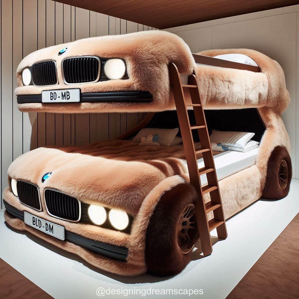 BMW-Shaped Bunk Bed with Feathers: Ultimate Comfort for Car Enthusiasts