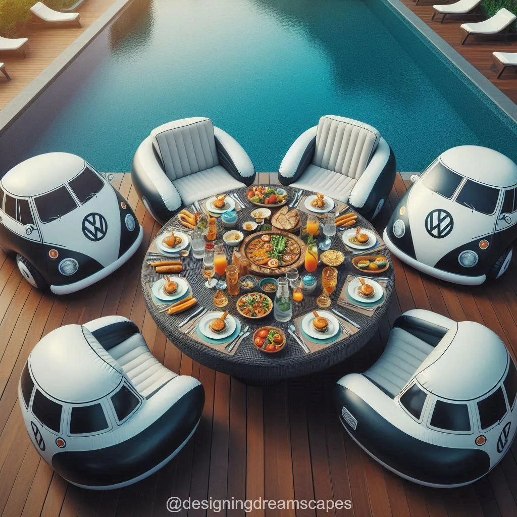 Round Table with Volkswagen-Shaped Inflatable Chairs: Perfect for Fun Gatherings