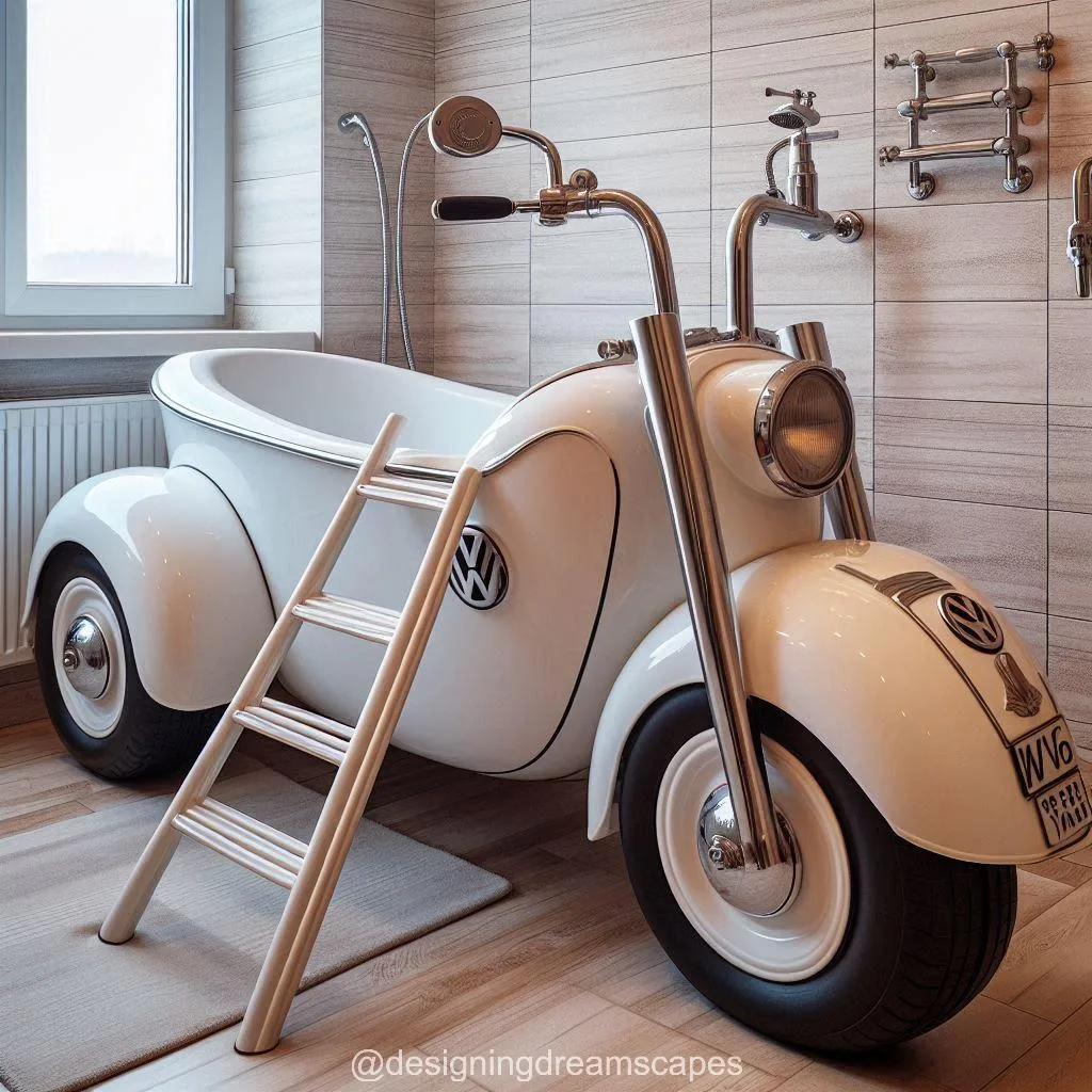 Three-Wheeled Volkswagen Motorcycle-Shaped Bathtub: A Fun Twist on Luxury Baths