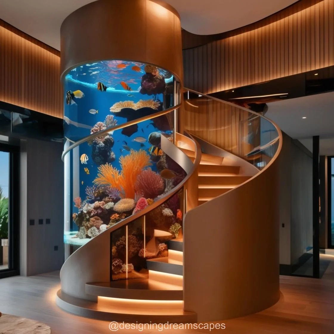 Spiral Staircase Aquarium: An Artistic Fusion of Architecture and Aquatic Life