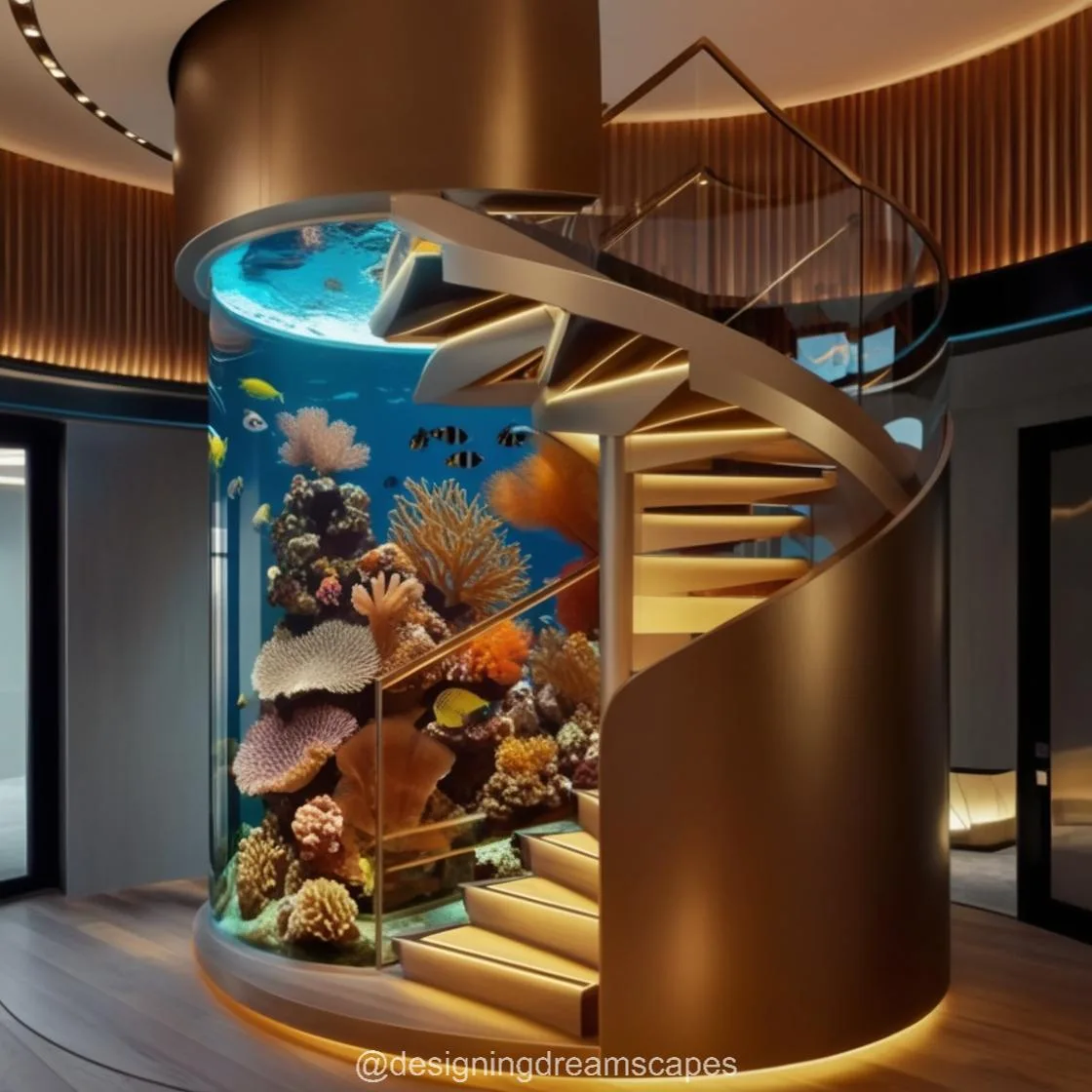 Spiral Staircase Aquarium: An Artistic Fusion of Architecture and Aquatic Life