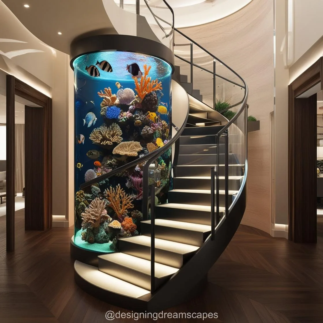 Blending Form and Function with Spiral Staircase Aquariums