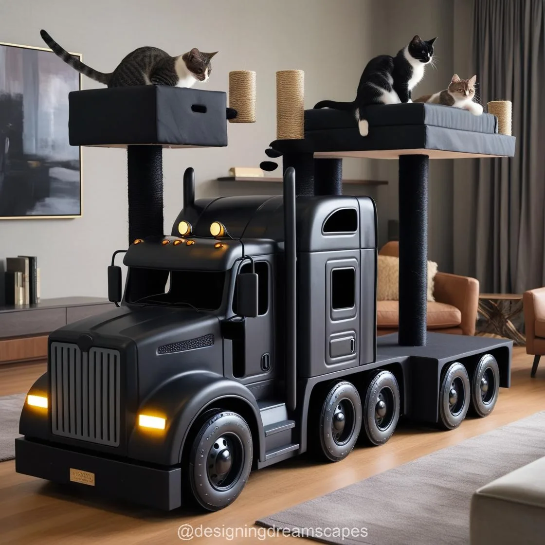 Unpacking the Giant Semi-Truck Shaped Cat Tower in Detail