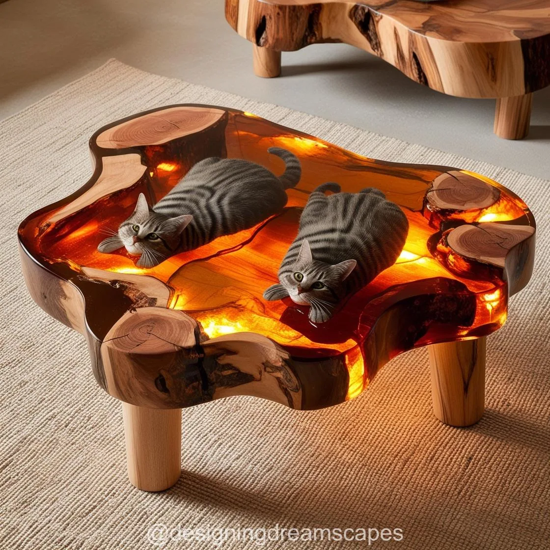 Transform Your Living Space with Stunning Cat-Themed Epoxy Resin Tables