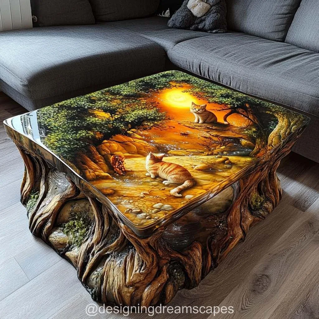 Transform Your Living Space with Stunning Cat-Themed Epoxy Resin Tables