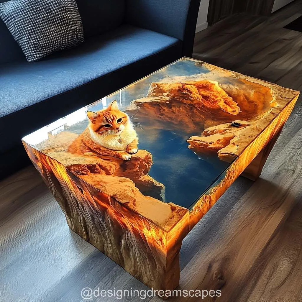 Transform Your Living Space with Stunning Cat-Themed Epoxy Resin Tables