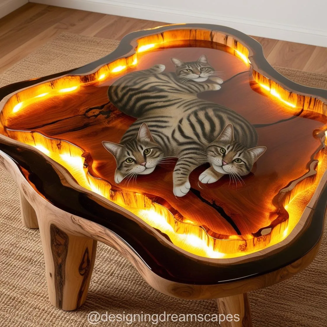 Transform Your Living Space with Stunning Cat-Themed Epoxy Resin Tables