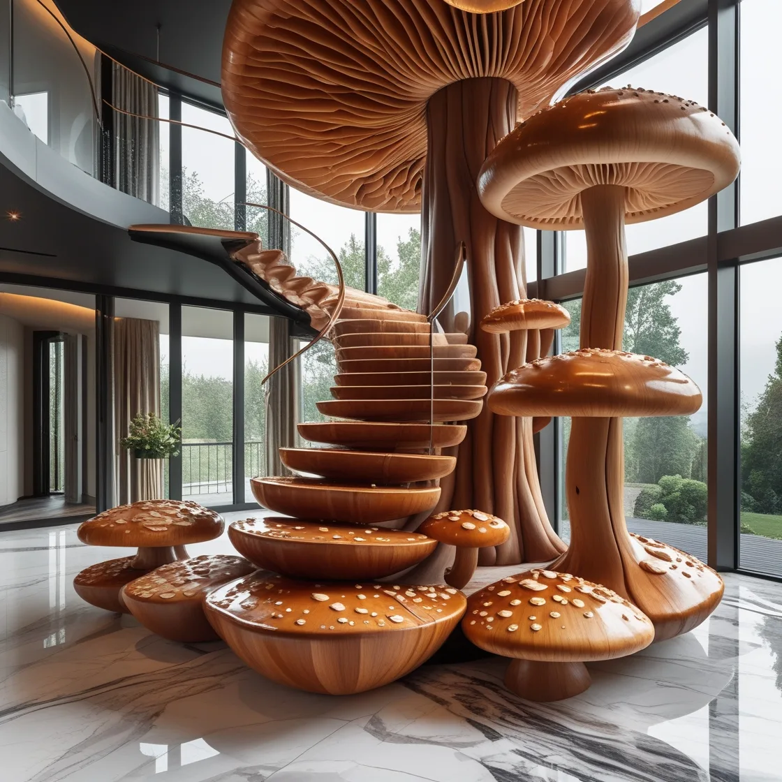 Step into Enchantment with the Unique Mushroom Staircase Design