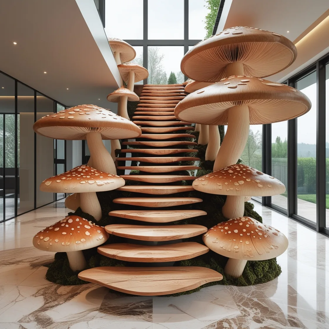 Step into Enchantment with the Unique Mushroom Staircase Design