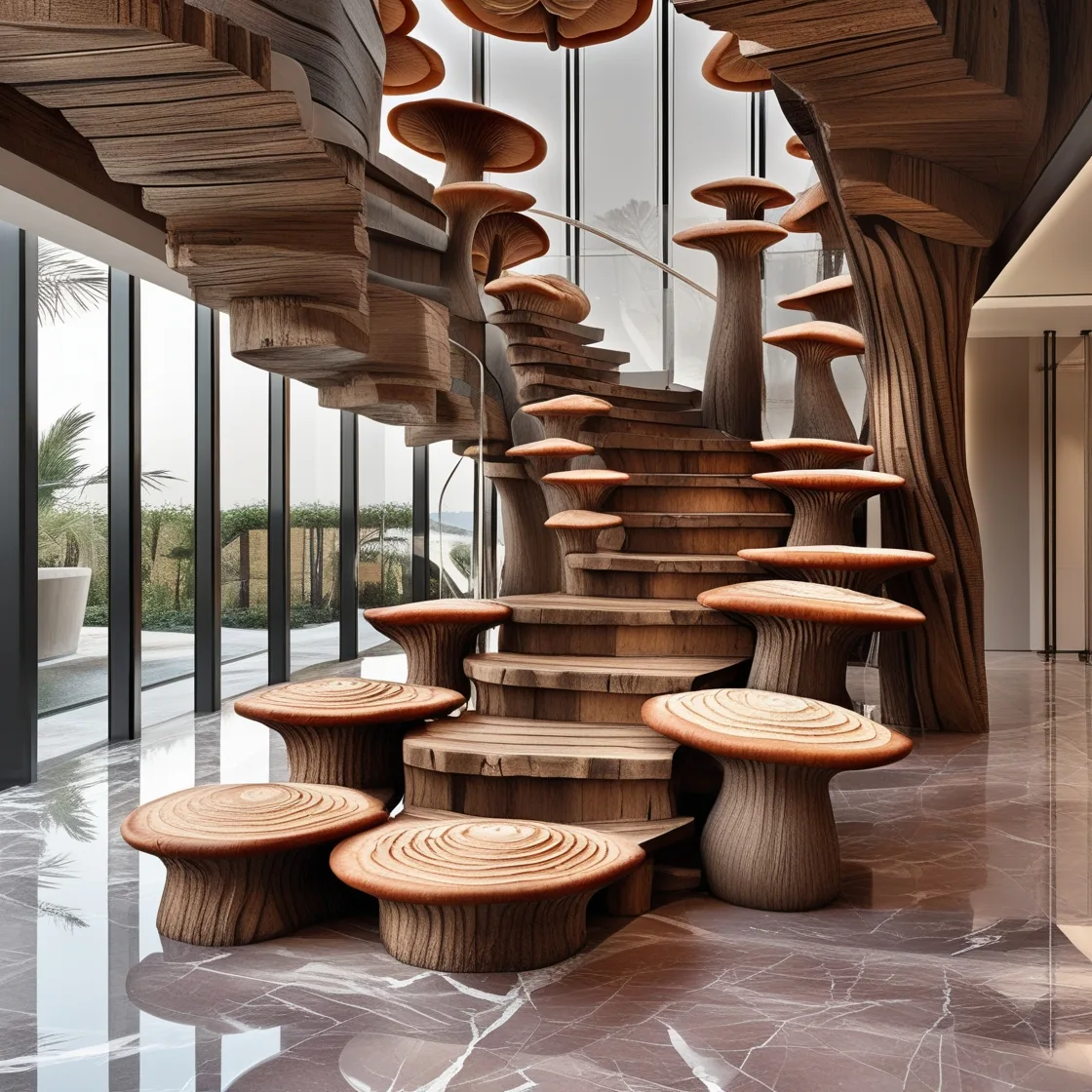 Step into Enchantment with the Unique Mushroom Staircase Design