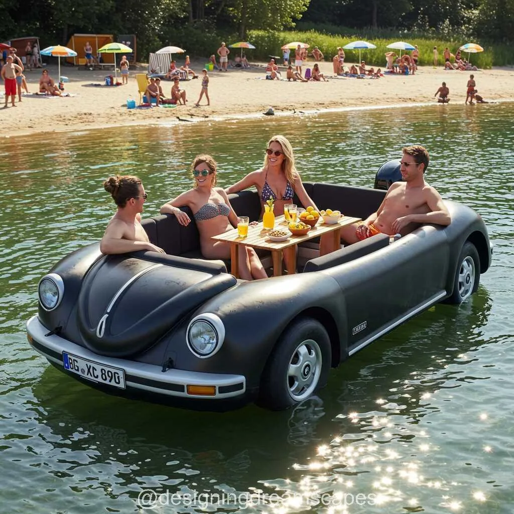 Relax on the Water with the Iconic VW Beetle Inspired Inflatable Lounge Boat