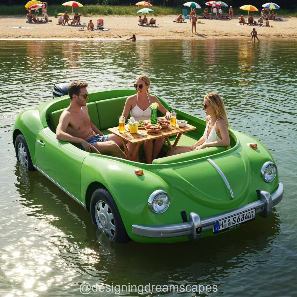 Relax on the Water with the Iconic VW Beetle Inspired Inflatable Lounge Boat