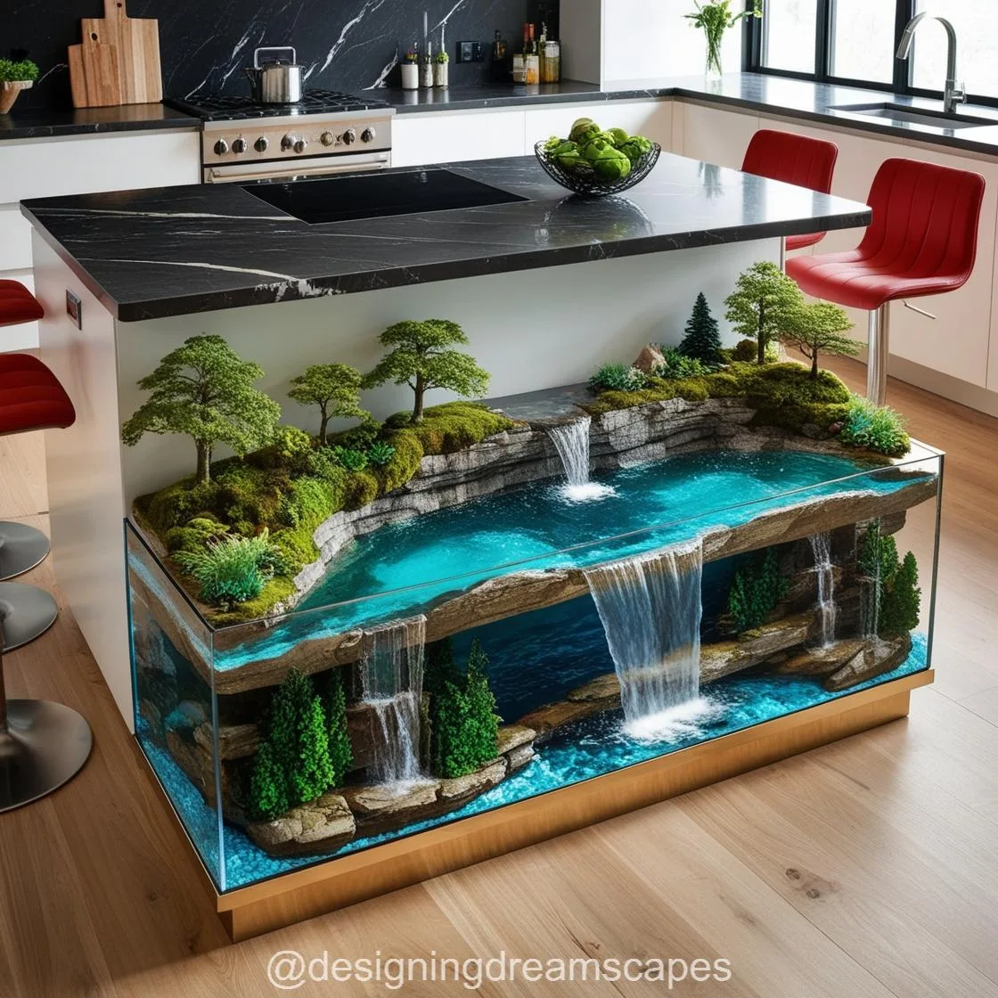 Waterfall Active Scene Kitchen Island: Where Functionality Meets Art