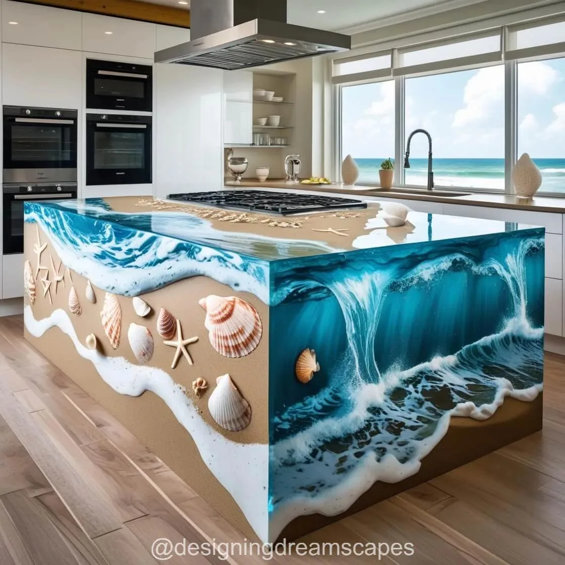 Waterfall Active Scene Kitchen Island: Where Functionality Meets Art