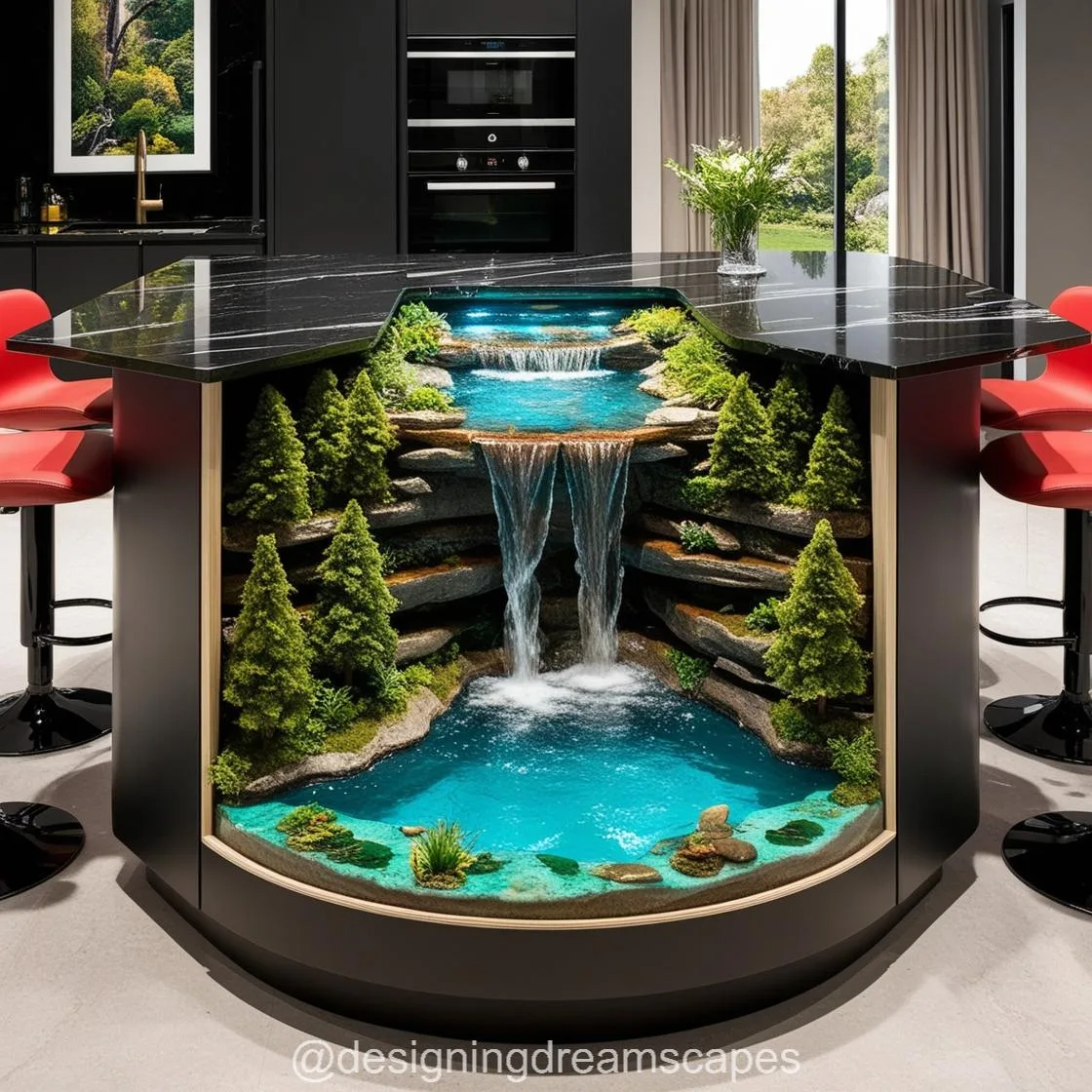 Waterfall Active Scene Kitchen Island: Where Functionality Meets Art