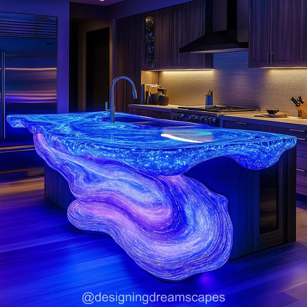 Glowing Swirly Blue Kitchen Island: A Mesmerizing Centerpiece for Modern Culinary Spaces