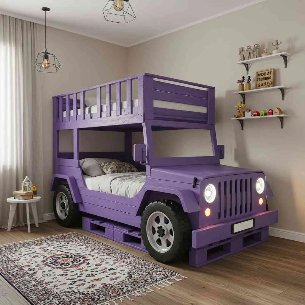 Jeep Inspired Pallet Wood Bunk Bed: The Ultimate Adventure-Themed Sleep Space