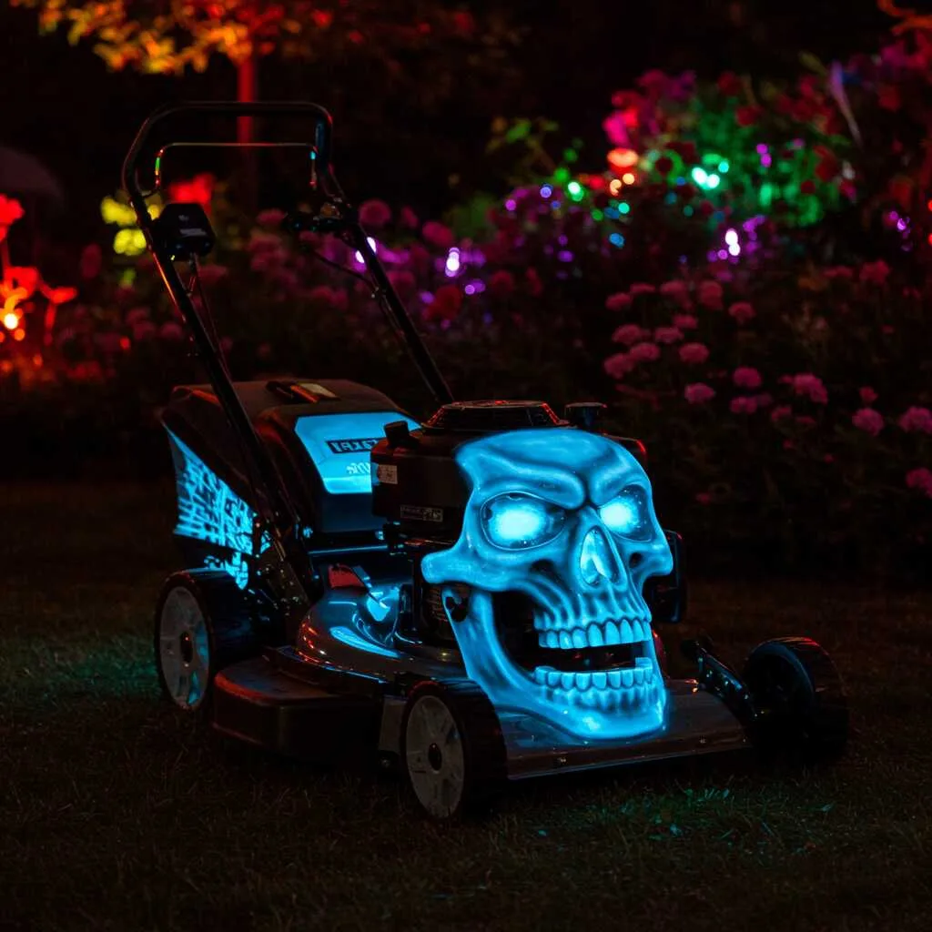Skull-Themed Mower Glows: Where Lawn Care Meets Gothic Brilliance