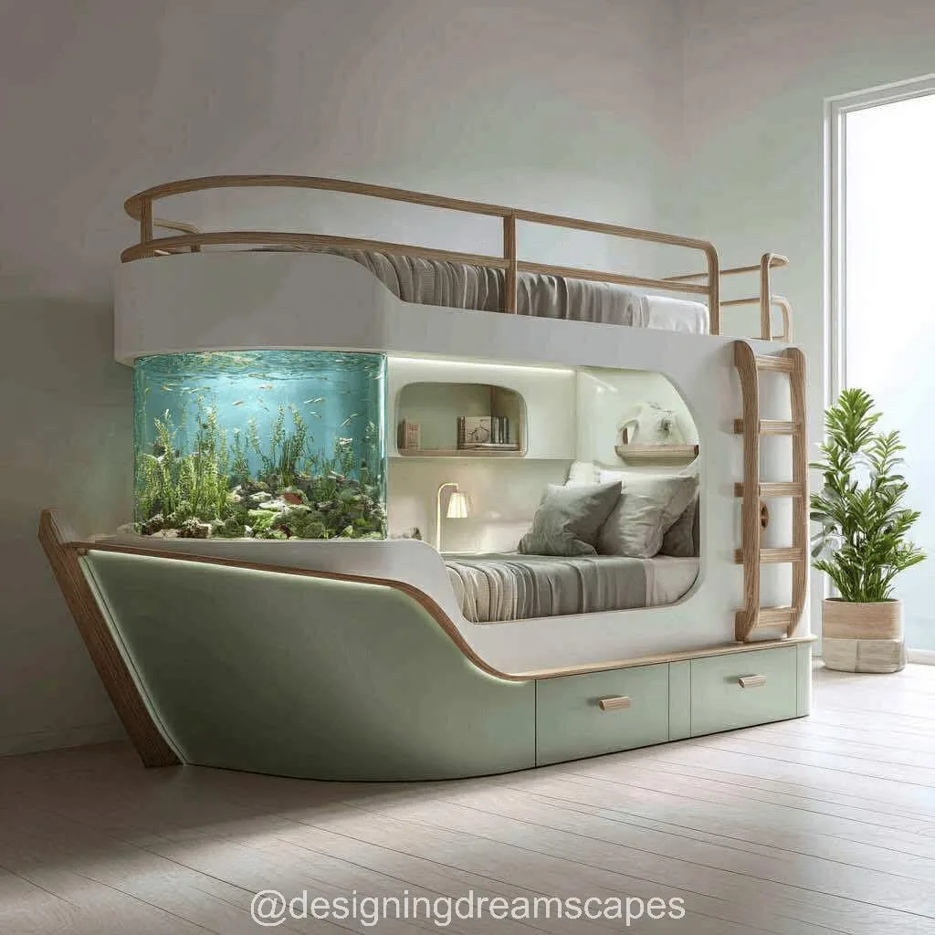 Nautical-Themed Bunk Beds with Built-In Aquariums: Dive into Dreamland with Underwater Magic and Seaside Charm