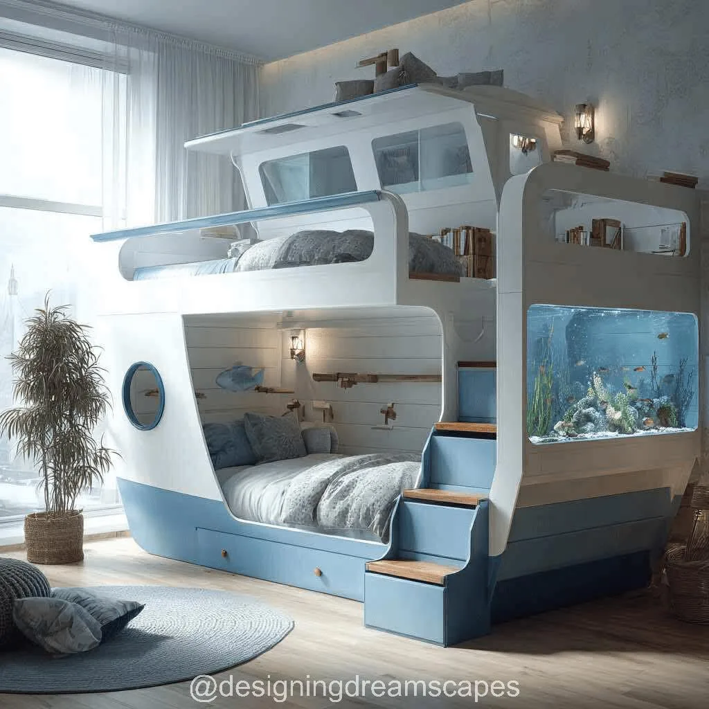 Nautical-Themed Bunk Beds with Built-In Aquariums: Dive into Dreamland with Underwater Magic and Seaside Charm