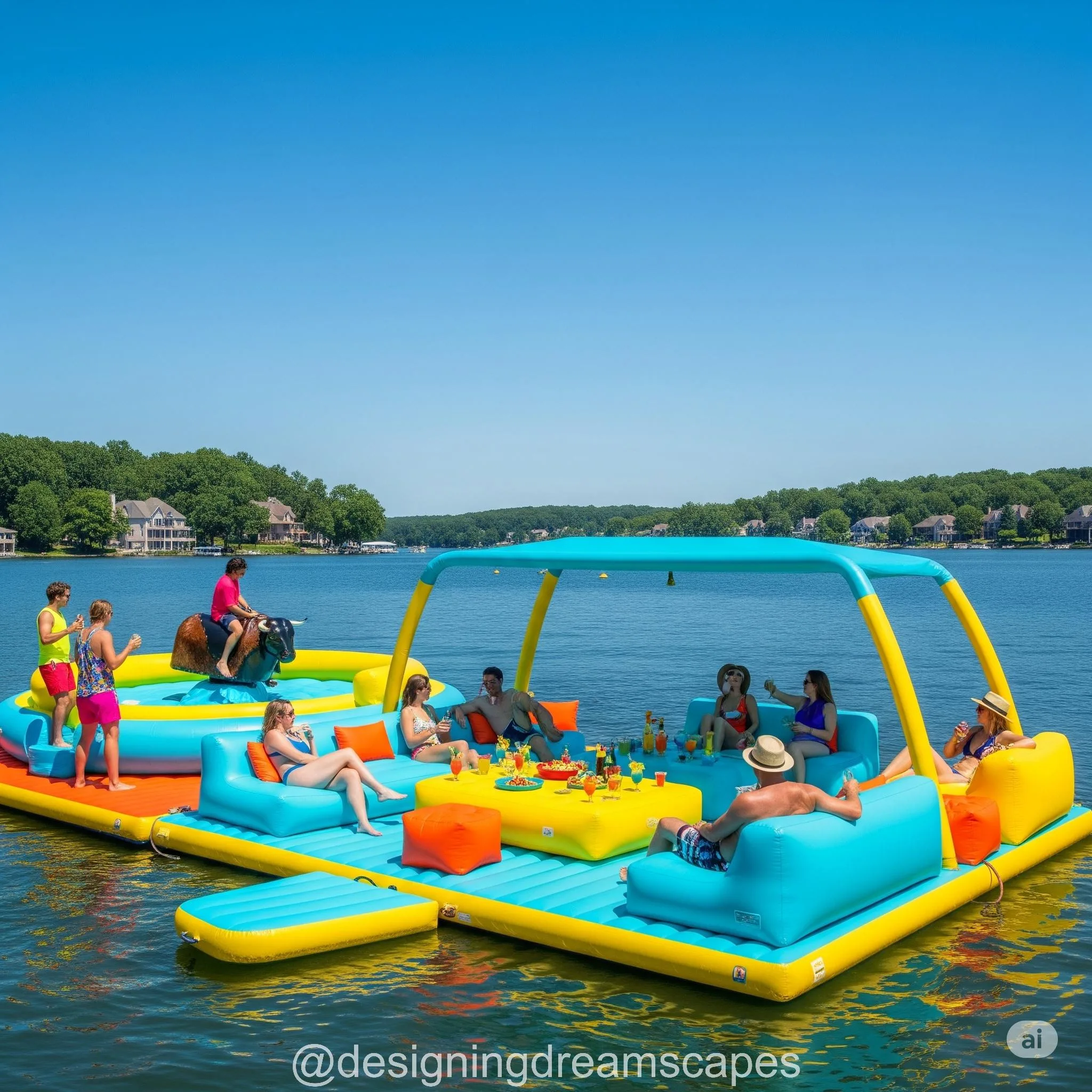 Inflatable Party Floats with Built-In Mechanical Bulls: Wild Rides Meet Waterfront Fun