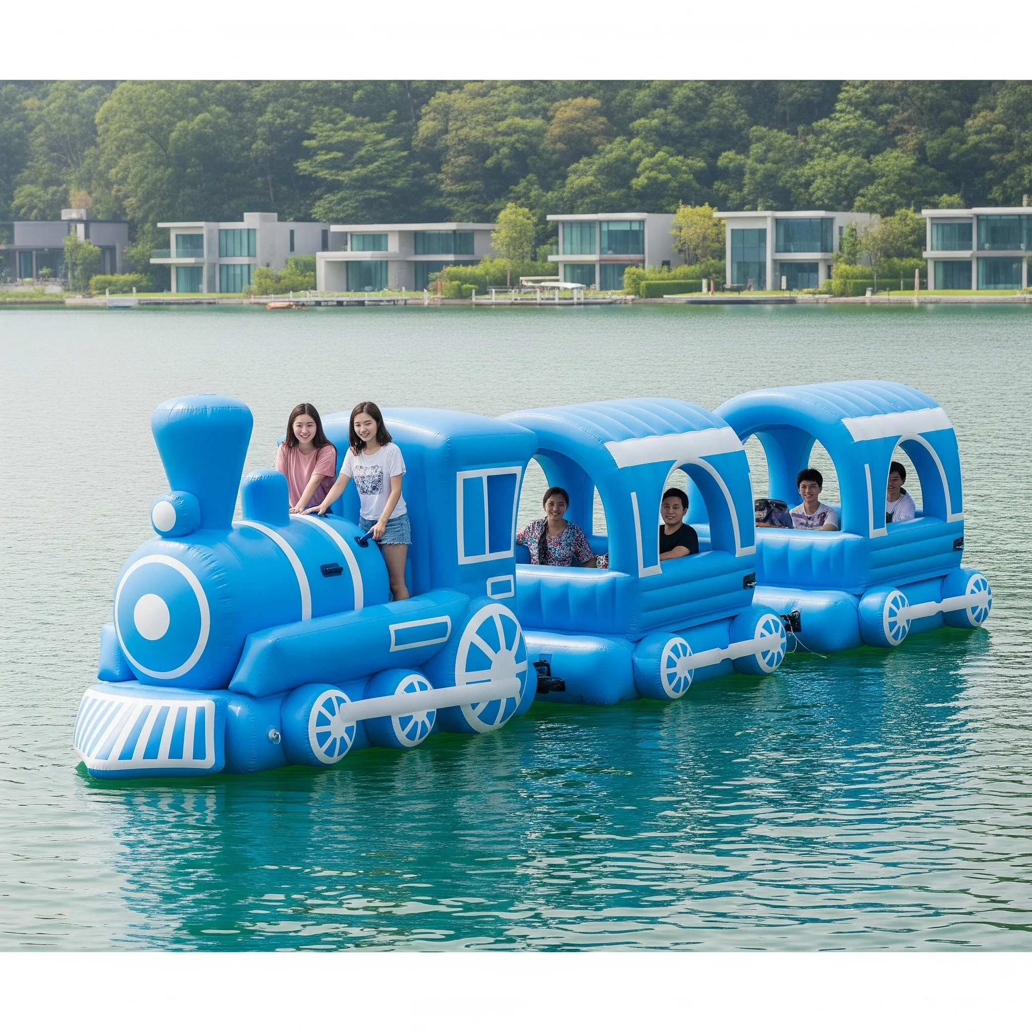 Inflatable Train Lake Floats with a Jumpy House: All Aboard the Ultimate Floating Playground