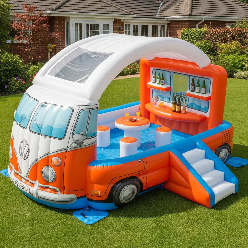 Inflatable Volkswagen Bus Pool Bar: Retro Vibes and Refreshing Fun Collide