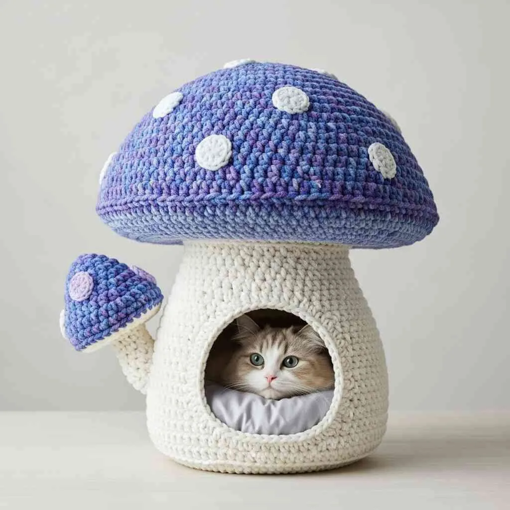 Mushroom Crochet Cat House: Whimsical Comfort for Feline Royalty