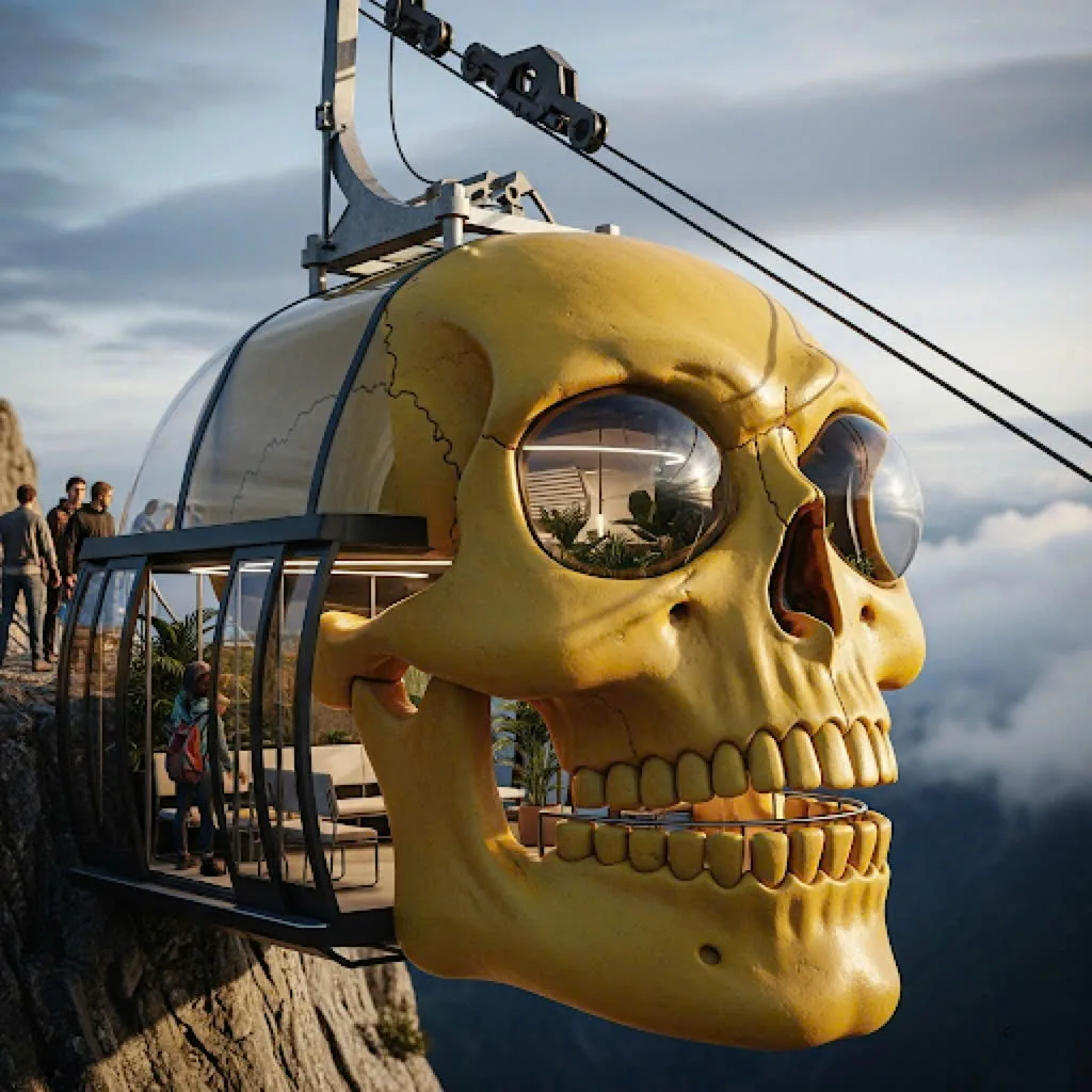 Skull Shaped Cable Car: A Thrilling Ride into the Macabre Skyline