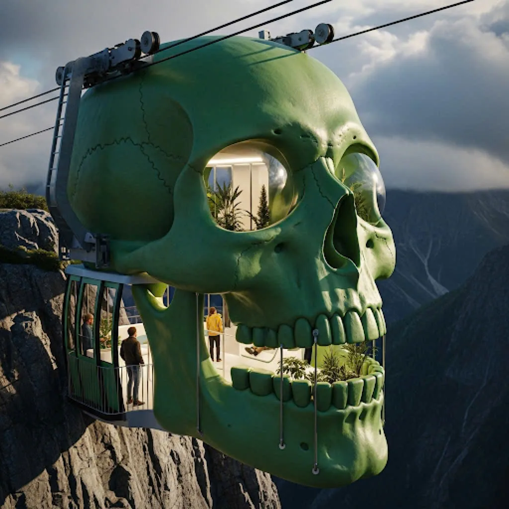 Skull Shaped Cable Car: A Thrilling Ride into the Macabre Skyline