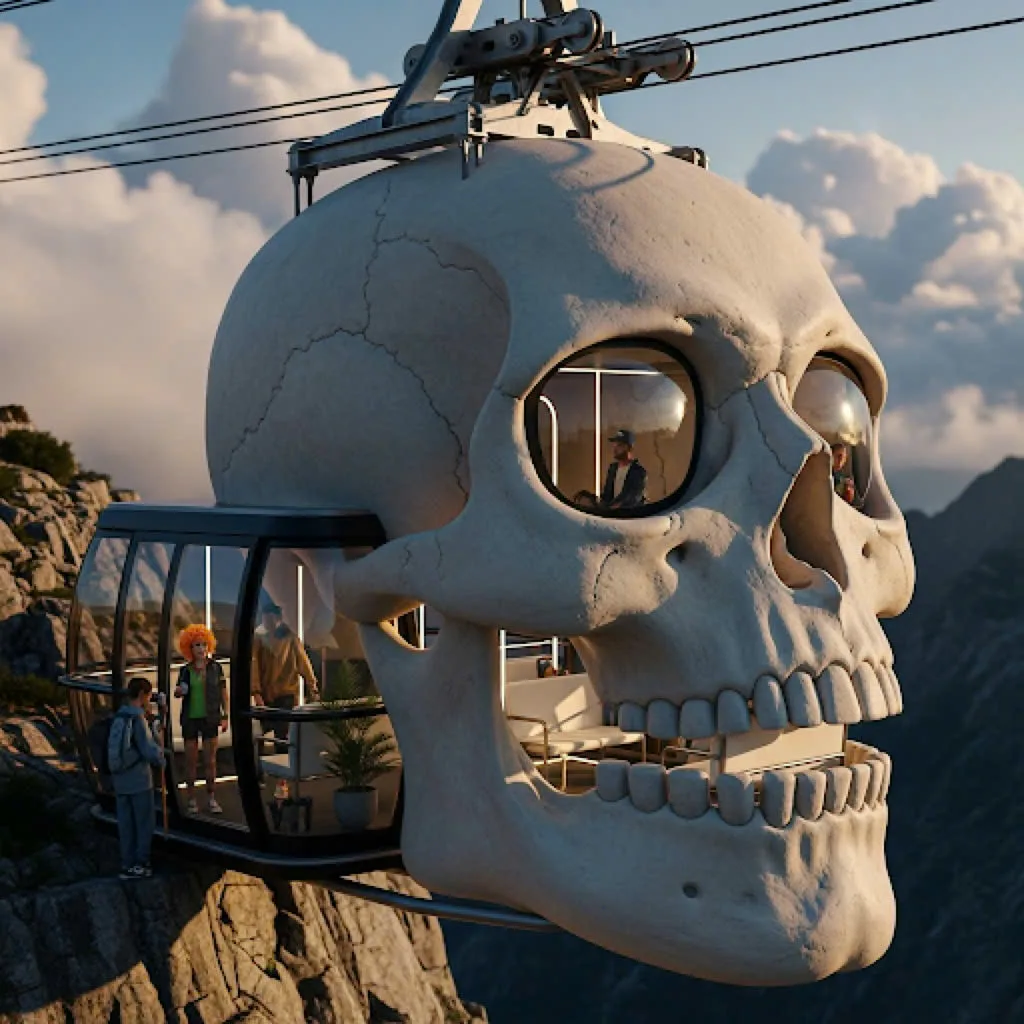 Skull Shaped Cable Car: A Thrilling Ride into the Macabre Skyline